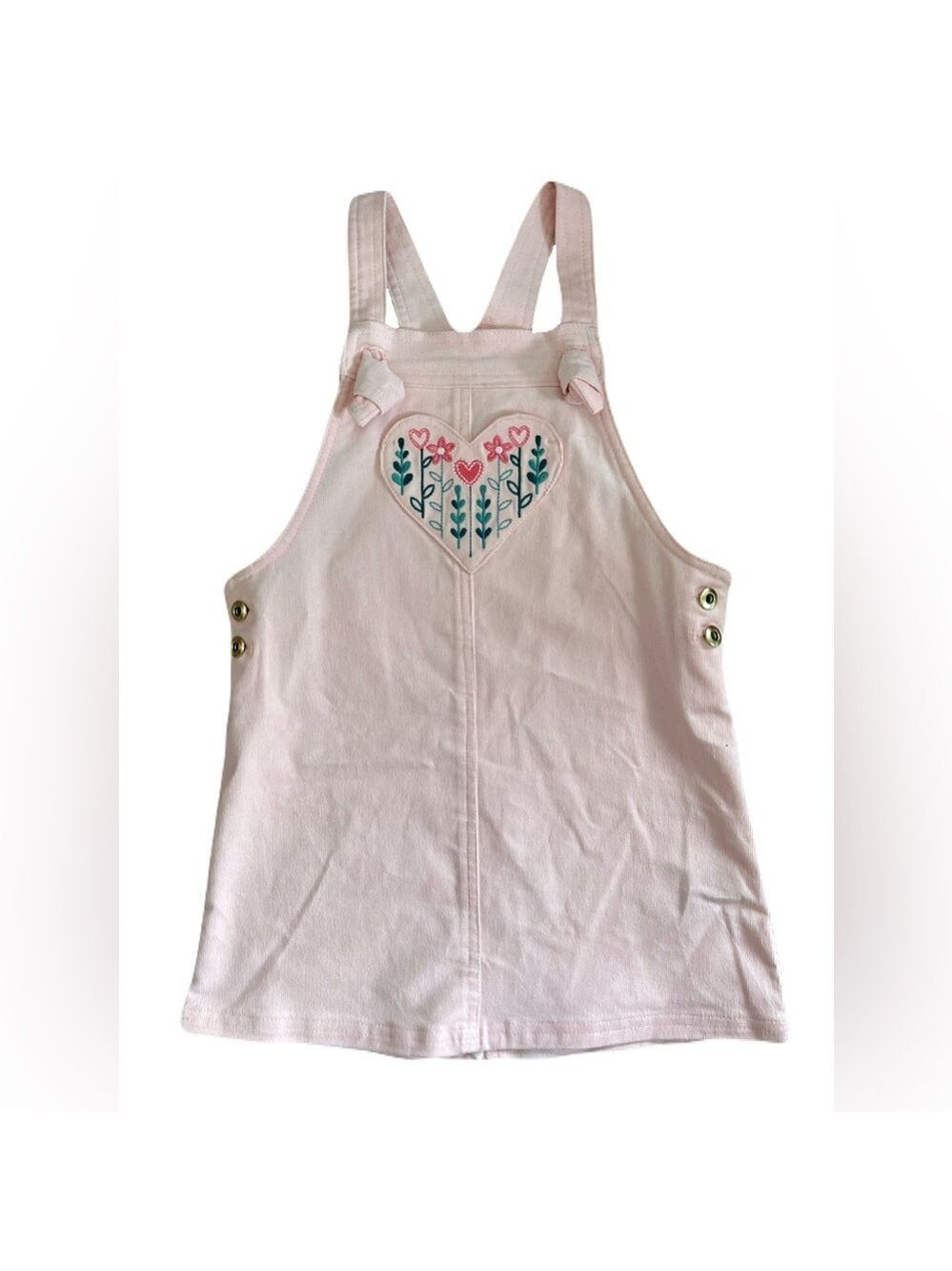 🩵 4/$20 Charming Pink Corduroy‎ Dress with Heart Floral Embroidery
